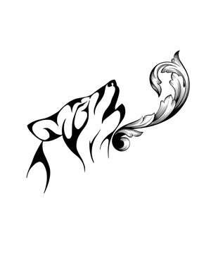 Logo lupo stile tribale e barocco per tatuaggio e grafica vettoriale