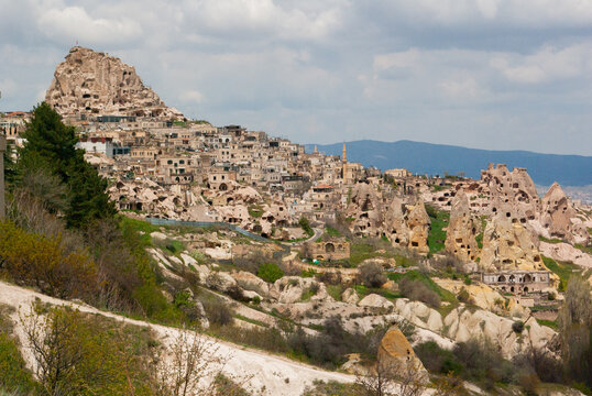 Ancient cave dwellings inside the fairy chimneys, Cappadocia, Anatolia, Turkey