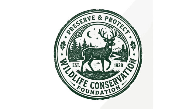 Wildlife Conservation Foundation Emblem: Deer, Forest, Moon