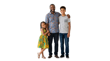 Fototapeta premium Happy African American Father With His Two Children Standing Together Isolated On White