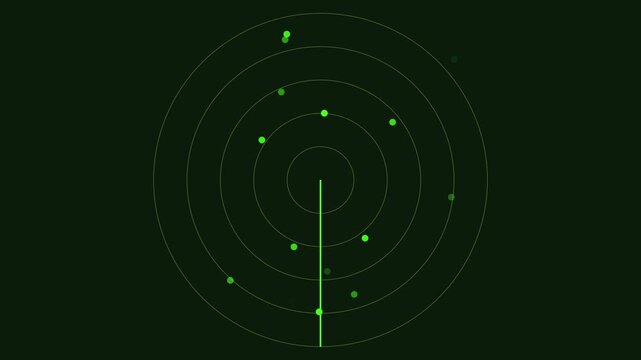 Digital radar screen interface with scanning motion and target detection points animation 4k sonar