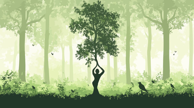 Nature unity concept human tree silhouette forest