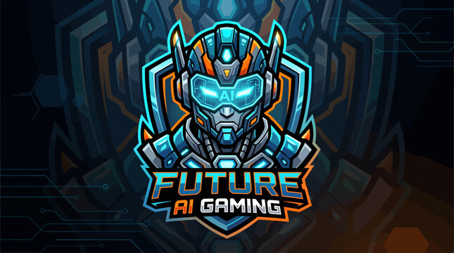 Futuristic AI Gaming Robot Logo Design for Esports.