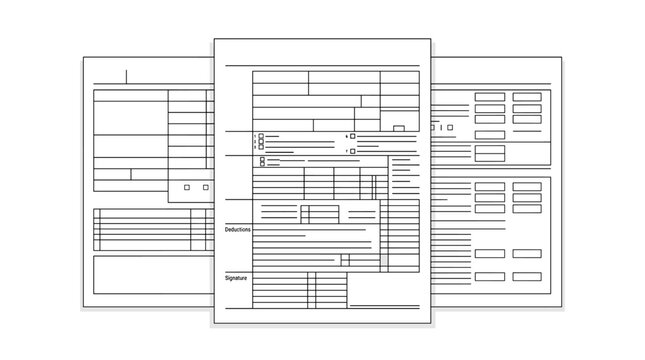 Collection of Blank Forms and Documents with Tables and Fields for Data Entry