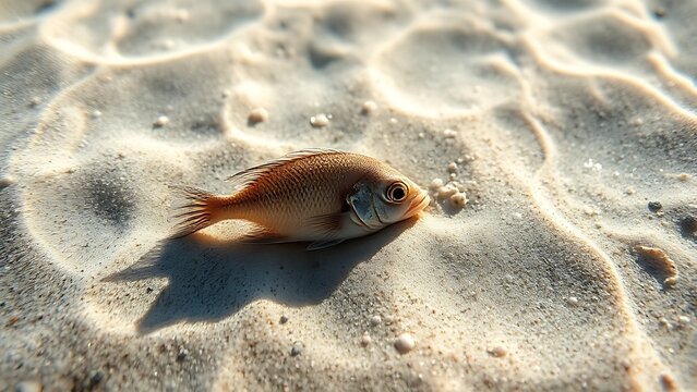 A single plaice fish resting on a sandy seabed in shallow, sun-dappled water.