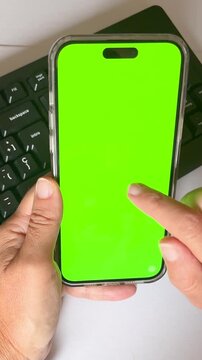 Green Screen Mobile Mockup for Social Media Ads.Easily add your user interface, product, or social media campaign 