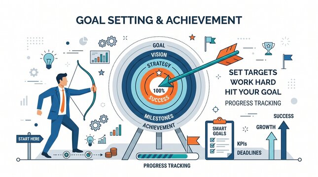 Businessman Archery Target Vision Strategy Success Goal Achievement