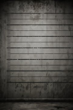 Police Lineup Background on Grungy Concrete Wall with Height Chart, Essential for Criminal Investigation and Justice System Identification.
