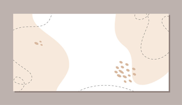 Soft minimal boho abstract shape background. Organic blob form as flat modern and smooth banner. Horizontal layout with gentle curve and dotted line, pastel color panel for trendy frame or web