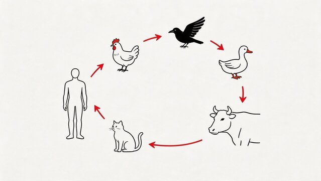 Food chain diagram with animals and human