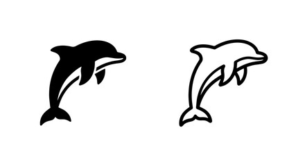 Naklejka premium Dolphin jumping animal icon set in silhouette and outline with wildlife, silhouette
