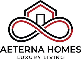 Fototapeta premium Modern real estate logo featuring house and infinity symbol for luxury living infinity property