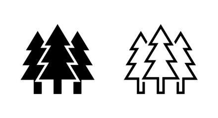 Forest pine tree silhouette and outline icon set with evergreen woodland landscape © MdDelowar