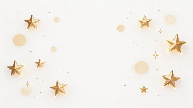 Golden stars and dots on white background