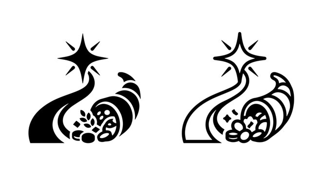 Cornucopia horn of plenty harvest icon set with cornucopia abundance thanksgiving