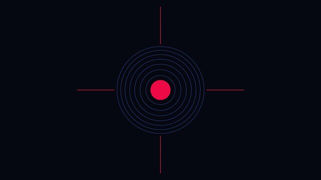 Digital target reticle hud overlay with pulsing red center point for sci-fi ui and gaming motion animation 4k