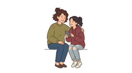 Fototapeta premium Mother and Daughter Sharing a Smartphone Screen Together with Affectionate Embrace