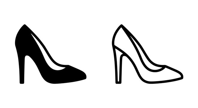 High heel stiletto shoe icon set solid and outline with stiletto footwear clothing
