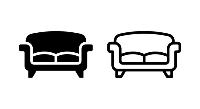 Two seater sofa furniture icon set in solid and outline design with furniture