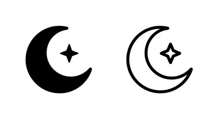 Black and white crescent moon and star icons set with crescent astronomy celestial © MdDelowar