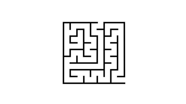 Thin-line animation forming a maze, problem-solving concept, winding path game with dead ends, transparent background, 4K video.