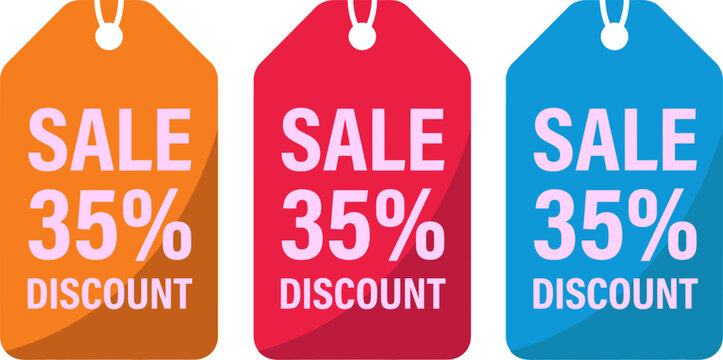 Colorful sale discount tags with 35 percent off