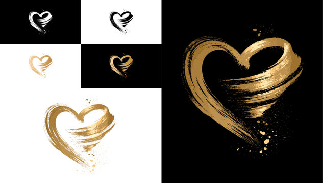 Gold Brush Heart Icon &ndash; Luxury Love Symbol, Hand Painted Brush Stroke Vector