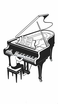 Pianist playing grand piano in sketchy doodle style illustration  