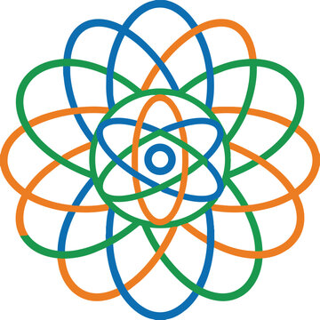 Colorful abstract atom icon with interwoven elliptical orbits forming a geometric flower