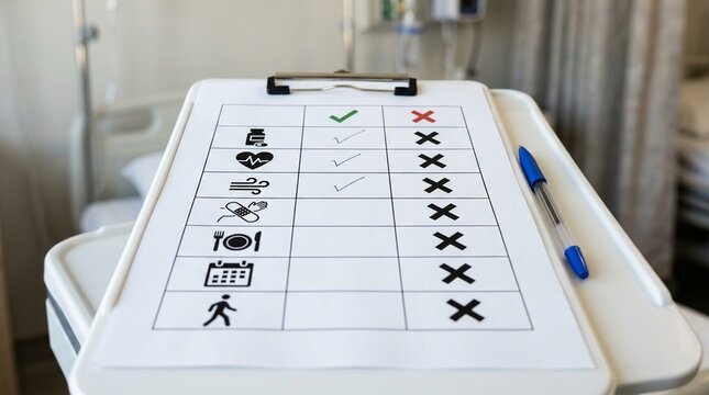 Teach-back Verification Checklist with Simple Yes-no Pictograms Used by Hospital Nurses to Confirm Patient Understanding - Hospital Accessibility Stock Photo