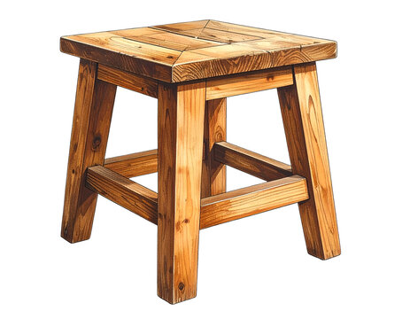 Rustic Wooden Stool Isolated Detailed Natural Wood Texture