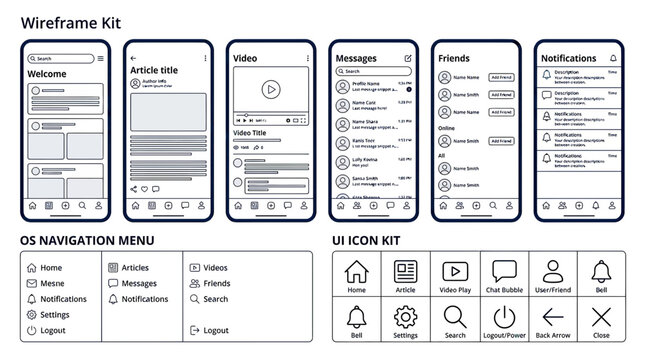 Mobile App Wireframe Kit UI Design Elements for UX Planning