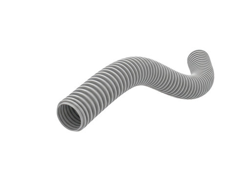 Flexible gray corrugated hose pipe isolated on white background