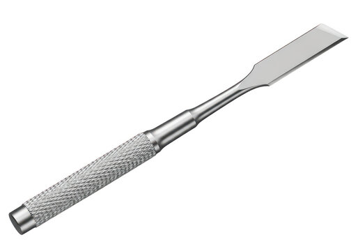 Silver metal chisel tool with textured handle isolated on white background