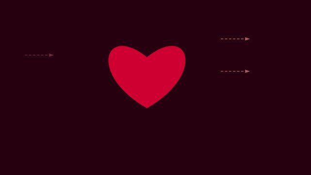 Red heart pulsing animation with minimalist arrows for romantic love and healthcare concepts 4k romance
