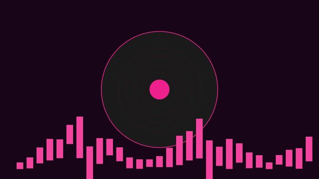 Neon pink audio visualizer with spinning vinyl record animation 4k background, for music production, and dj beats