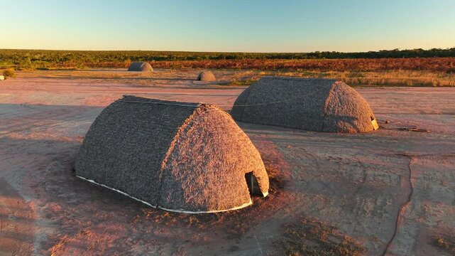 Aerial view of traditional houses in Katyalarekwa village, an Indigenous reserve of the Haliti Pares&iacute; people in Tangar&aacute; da Serra, Mato Grosso, Brazil