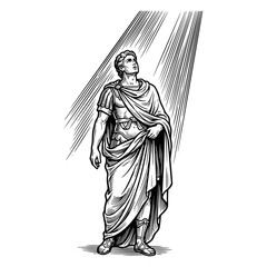 Fototapeta premium Roman emperor figure standing under divine light rays