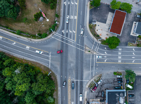 Aerial view of an street intersection in Canton, Massachusetts 
