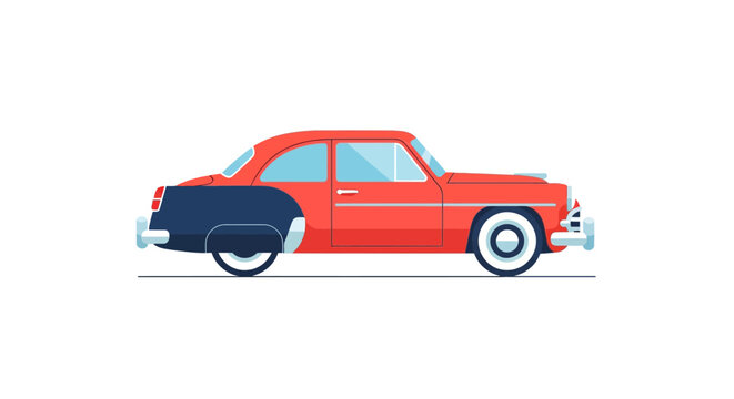 Vintage Red Classic Car Side View.