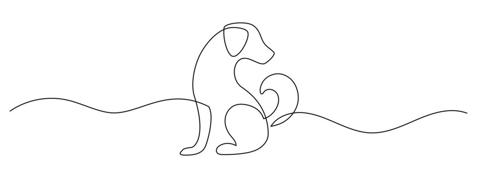Continuous one line drawing of dog or puppy. Minimalist pet art with cute animal contour shape in simple outline style. Veterinary clinic logo design in editable stroke