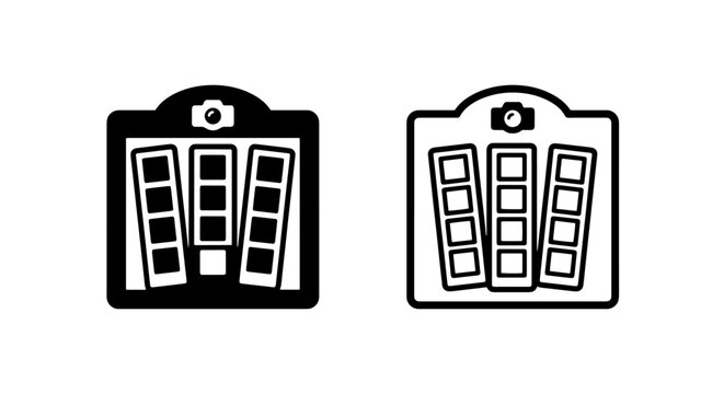 Photo gallery and film roll icons set with photography photographer minimalist