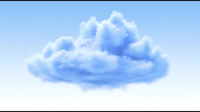 A fluffy, blue cloud drifts across a clear sky, evoking a sense of calm and serenity