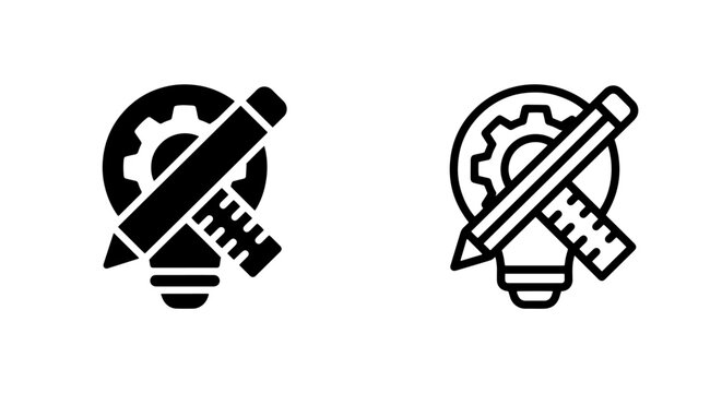 Creative design process icons with pencil ruler and gear creative engineering