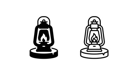 Vintage camping lantern silhouette icon set in black and white styles with silhouette © MdDelowar