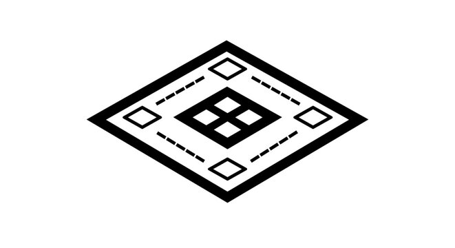 Isometric board game outline design layout isolated on white background. Blank strategy board with geometric squares and tracks for tabletop gaming, recreation, and fun family activity.