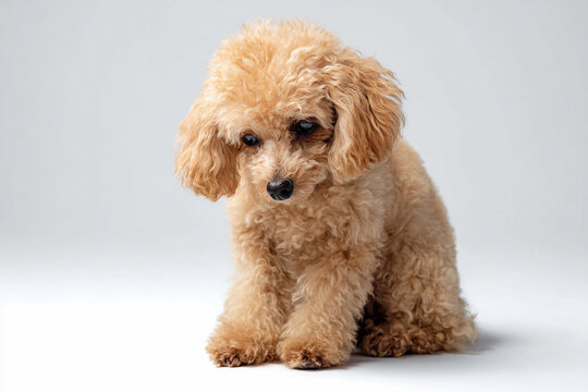 Sad Toy Poodle Looking Down After Being Scolded