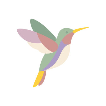 Colorful hummingbird silhouette flying in minimalist style  