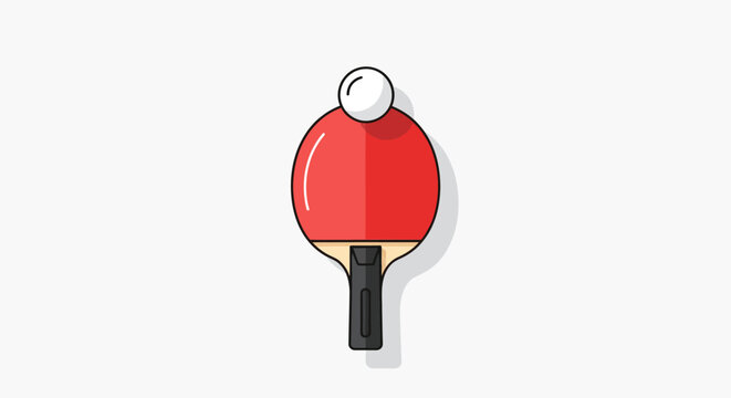 Red ping pong paddle with ball.