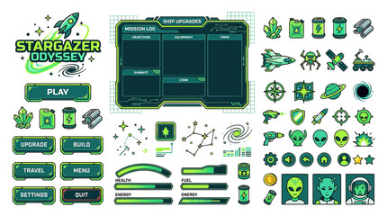 Pixel Art Sci-Fi Game Interface and Assets: Stargazer Odyssey © adhar